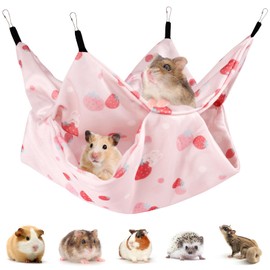 Fnaobai Ferret Rat Summer Hammock Double-Layer Guinea Pig Cooling Bed Sugar Glider Hamster Hanging Hammock Accessories for Small Animals Chinchilla Parrot Squirrel (Pink, Large)