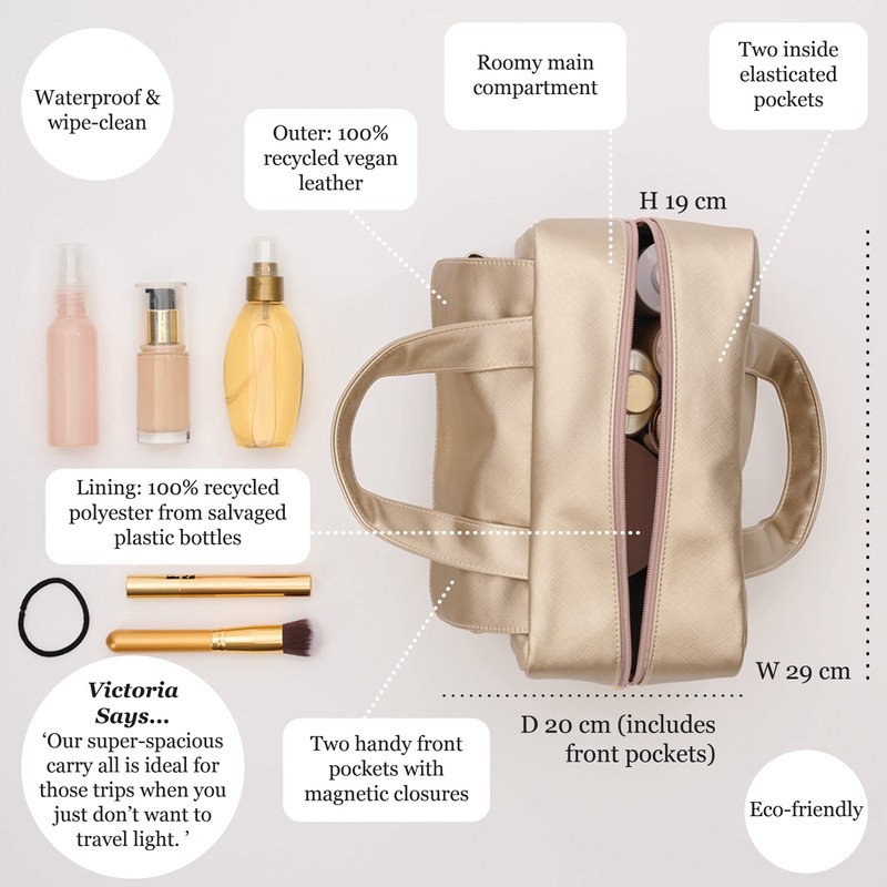 Victoria Green 'Iris' Carry All Wash Bag in Gold