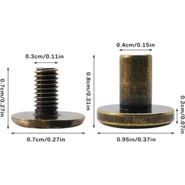 40 Sets Chicago Screws Assorted Kit, Round Flat Head Leather Rivets Metal Screw Studs Bronze Leather Rivets, Rivets Flat Fillister Nail Rivet Chicago Bolts for DIY Leather Craft Bookbinding(9.5x8mm)