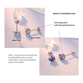 Bellitia Jewelry Women's Silver Stud Earrings, 925 Sterling Silver Simulated Diamond Stud Earrings Set, Hypoallergenic Stud Earrings with 5A Zirconia, 7 mm, Sterling Silver, Cubic Zirconia