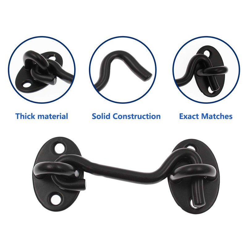 Jiozermi 3" Privacy Hook and Eye Latch, Black, 2pcs