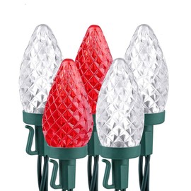 Brizled C9 Christmas Lights, 16ft 25 LED Faceted C9 Christmas Lights, Connectable Indoor Outdoor Xmas String Light, 120V UL Certified for Tree Yard Garden Porch Party & Holiday Decor, Red & White