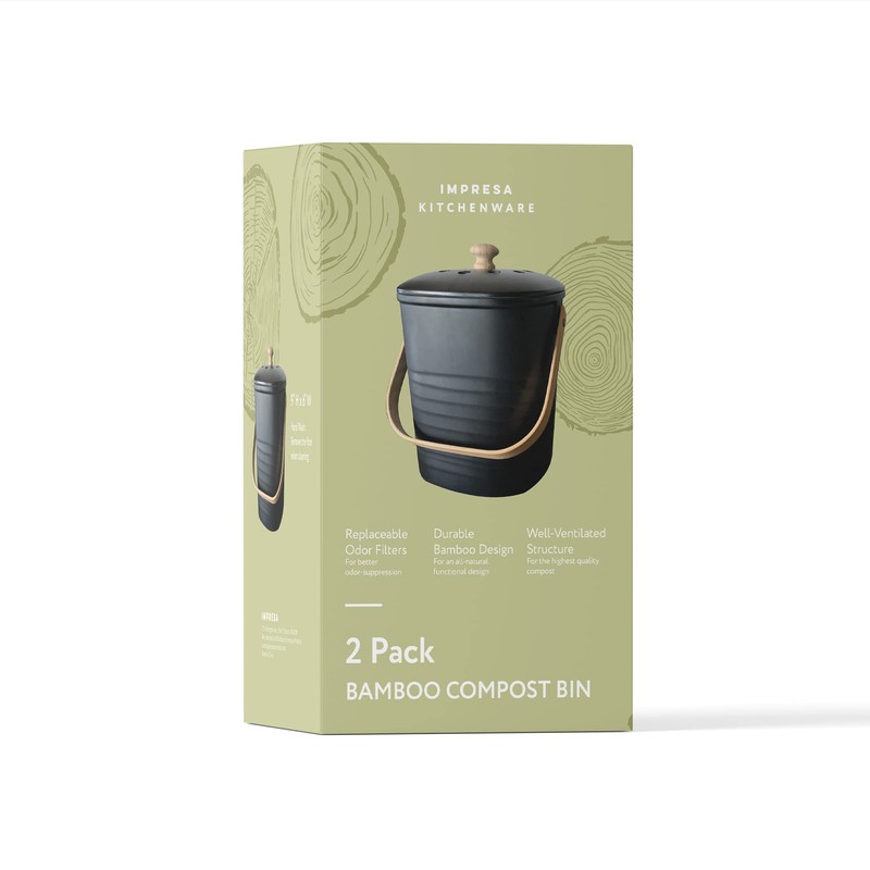 Impresa 2 Pack Bamboo Compost Bin for Kitchen – 1