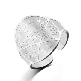 TEAMER Stainless Steel Solomon Pentagram Ring Resizable Tetragrammaton Ring Amulet Jewelry For Women Men (Silver)