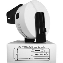 HOUSELABELS Compatible with DK-1201 Replacement Roll for Brother QL Label Printers; 400 Address Labels; 1-1/7" x 3-1/2" (29mm*90mm) with 1 Reusable Cartridge - 50 Rolls