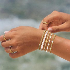 Long tiantian Gold Beaded Bracelets for Women Non Tarnish Dainty Pearl Beaded Bracelet for Women Trendy Clay Bead Bracelets Stack Stretch Bracelets for Women Gifts 2025