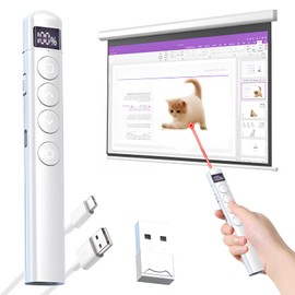 SYCHUNQI Presentador Inalambrico, Recargable de Presentación Clicker, con Pantalla Digital LED, Distancia de Control de 200m, 2.4GHz, Plug & Play, Compatible con Windows, PowerPoint, Prezi y Más