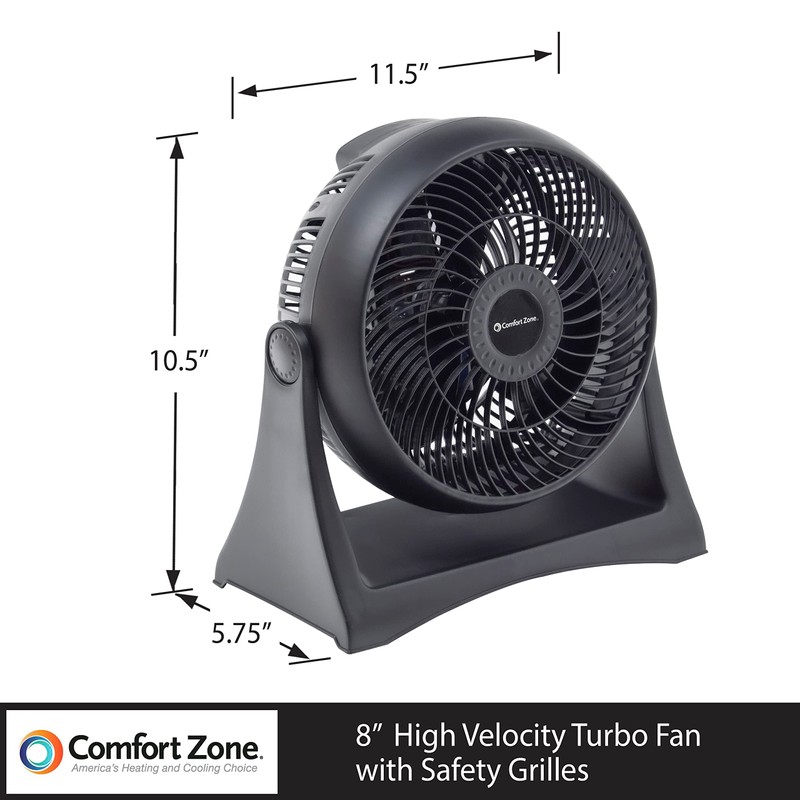 Comfort Zone CZHV8T 8” 3-Speed, Wall-Mountable Table Fan with 180-Degree