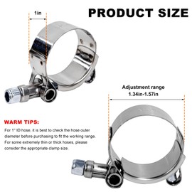 Wevdn 4PCS 4" T-Bolt Hose Clamp, Stainless Steel Tube Clamp with 108mm-116mm ID Range, Heavy-Duty Adjustable T-Bolt Turbo Intake Clamp for 4" Hose ID, Radiator Hose Clamp