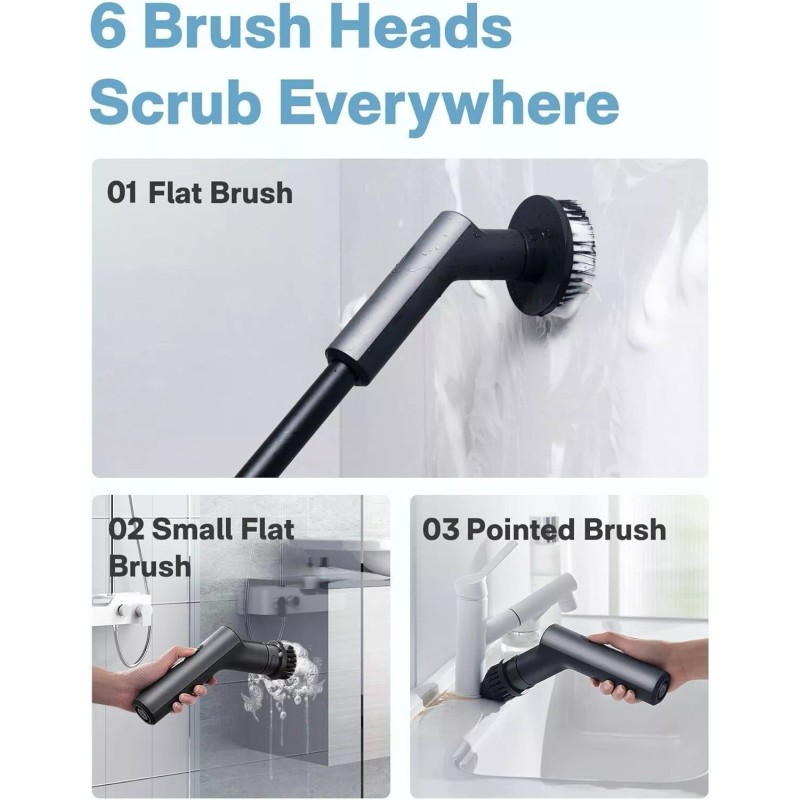 Hoto Electric Cordless Spin Scrubber 51" Extendable Handle IPX7 Waterproof