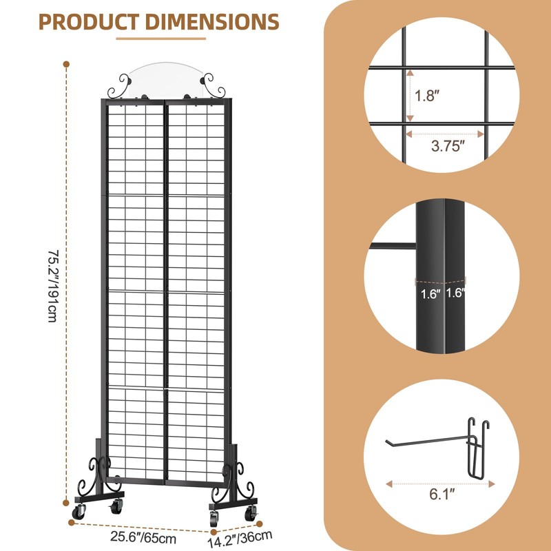 Urban Deco Grid Wall Panel Display Stand, 2.2' x 6.2'