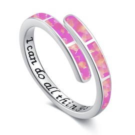 Glaube Liebe Hoffnung/Ich kann alles machen Ring 925 Sterling Silver Opal Ring Jewellery Adjustable Ring Women Girls Women, Silver, Opal