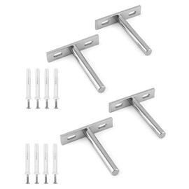 VOANZO 4Pcs Floating Shelf Bracket Set,T-Shape Invisible Laminate Brackets,3in Solid Steel Concealed Blind Support with Expansion Screws for DIY Wall Mounting,Iron Design