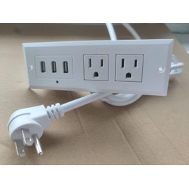 Fadossu Recessed Desk Power Bar - Set of 2,3-USB-A Ports,2 Outlets,Flush Mount Power Outlet for End Table,Sofa,Cabinet,Flat Plug,6.5 ft Extension Cord,White