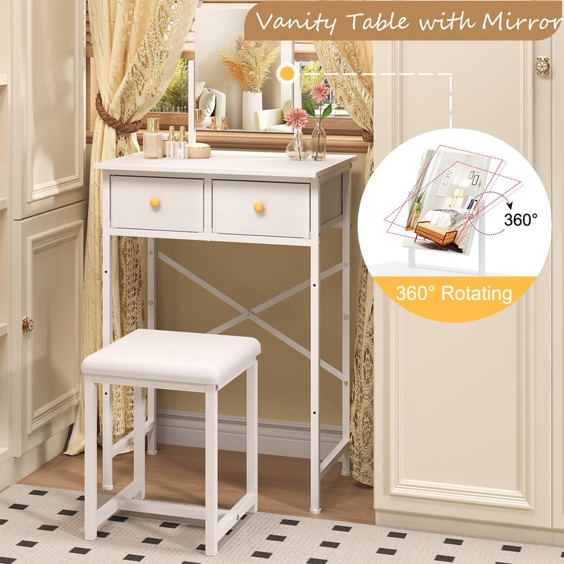 X-cosrack Small Makeup Vanity Desk with Mirror & Chair, Mini