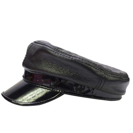 Yosang Cowhide Leather Classic Mariner Style Cap Greek Fisherman's Sailor Newsboy Hats Black