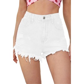 Metietila Women's High Waisted Ripped Raw Hem Summer Jeans Shorts Stretchy White Denim Shorts XX-Large