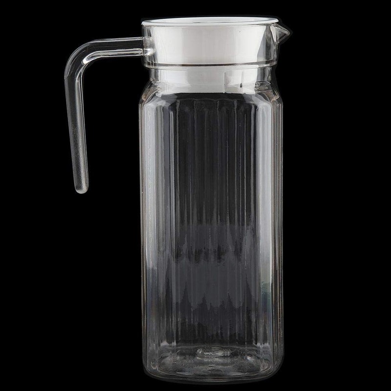 Acrylic Jug Carafe with Lid and Handle Ribbed Striped Juice