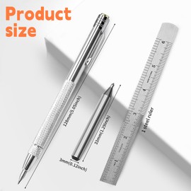 UESDU Anreissnadel Set, 2 Stück Wolframcarbid Stift mit 10 Stück Reißnadel Metall Ersatzspitzen und Stahllineal Anreißnadel Anreißwerkzeug für Glas, Keramik und Gehärteten