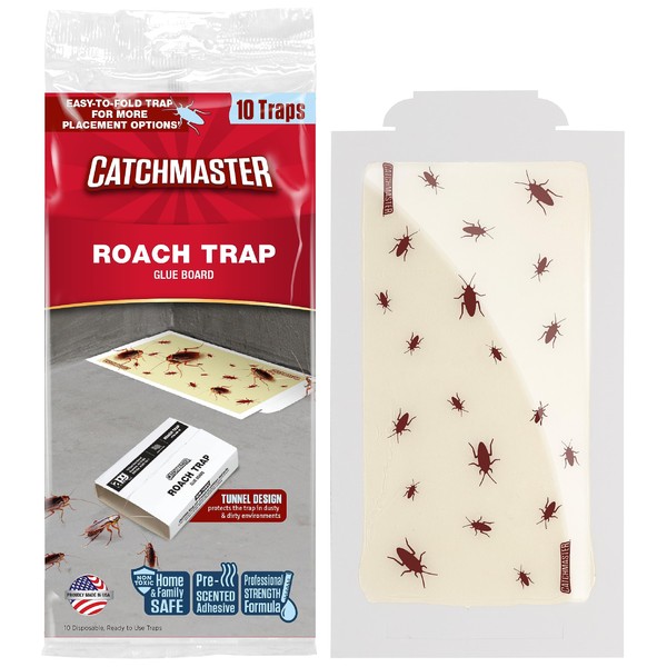 Catchmaster Roach Trap Glue Boards 10-Pk, Adhesive Bug Catcher, Scorpion, Spider, Cricket, & Cockroach Traps for Home, Bulk Glue Traps for House & Garage, Pet Safe Pest Control
