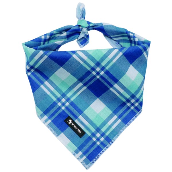 Dgowong Dog Bandana, Cotton Blue Plaid Badana Dog Triangle Bib