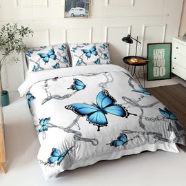 CVHOUSE Butterfly Duvet Cover Set King Size,Butterfly Bedding Set,Butterflies Printed Comforter Cover Set for Girls Kids Teens,1 Quilt Cover 2 Pillowcases 3 Piece