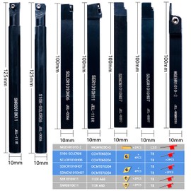 Carbide Lathe Tools - Lath Threading Bit Set 21pcs - 7pcs 3/8" Turning Holder Boring Bars & 14pcs Indexable Cutting Inserts Golden CCMT060204 DCMT070204 11IR A60 MGMN200G