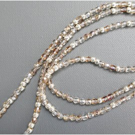 Y-Kette champagner goldig schimmernde Glasperlen lange Halskette mit versilberten Perlen und Anhängern