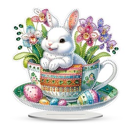 Dongcill Diamond Painting Easter Rabbit, DIY Diamond Painting Easter Decoration, Easter Double-Sided 5D Diamond Painting Spring Easter Rabbit Table Decoration for Adults Children Gift
