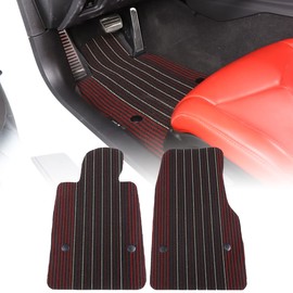 Binding Carpeted Floor Mats for Corvette C8 2020-2023, PVC Loofah Automotive Floor Mats, All Weather Deep Dish Automotive Floor Mats, Total Dirt Protection (Black red)