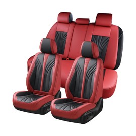FLORICH Seat Covers Full Set, 5 Seats Universal Seat Covers for Cars, Waterproof Leather Automotive Car Seat Protectors, Black and Red Seat Protectors Fit for Cars SUV Truck