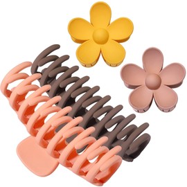 Hair Claw Clips 4PCS Flower Hair Clips – Big Cute Claw Clips For Women Thin Hair, Large Claw Clip for Thin Thick Curly Hair 90's Strong Hold Nonslip Matte Hair Clips 4 Colors (Multiple colors, One size)