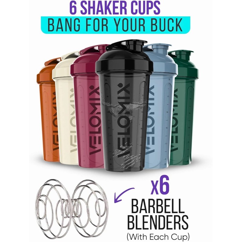 -6 PACK- Shaker Cups for Protein Shakes 28 oz 6