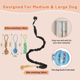 QUJOGA Dog Bungee Hanging Tree Tug Toy, Interactive Tether Tug Toy with 3Pcs Exercise Play Chew Rope, for Small/Medium Dogs