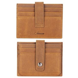 DOMAT Classic Genuine Leather Slim Wallet with Coin Compartment, Men's Leather Wallet for 8 Cards, Bifold Cash Wallet, Smart Wallet Card Case, ID Holder, Premium Credit Card Holder, Yellow-brown,