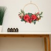 Christmas Wood Bead Red Rose Wreath Boho Farmhouse Decor Artificial