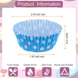QUARKZMAN 300 Count Cupcake Liners Blue Dot Cupcake Cups Standard Size Muffins Liners Papers Baking Cups Wrappers Greaseproof for Party Wedding Birthday