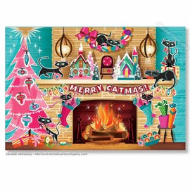 Festive Fireplace Cats Christmas Cards | Merry Catmas Card | Package of 8 Cards and Envelopes