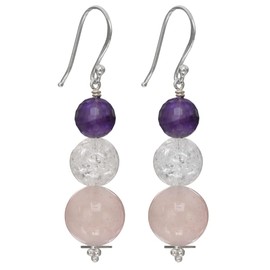 I-be, 38220321072153 S Amethyst, Rock Crystal, Rose Quartz Gemstone Earrings 925 Silver, Length 4.8 cm in Gift Box, Sterling Silver, Amethyst, rock crystal, rose quartz