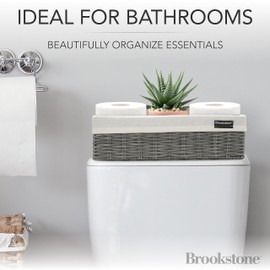 Brookstone Wicker Shelf Storage Basket Decorative Shelf Bin, bathroom organizers and storage, Boho Living Room Decor, Summer Storage 2025-2 Pack
