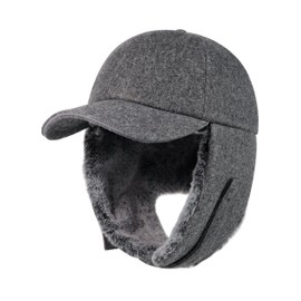 Gisdanchz Unisex Winter Baseball Cap Winter Hat with Ear Flaps - Fully Lined with Faux Fur, Dark grey mottled