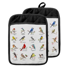 GOOZHO Birds on Branch Pot Holders with Pockets, Gifts for Bird Lovers, Bird Species Oven Pot Holders Heat Resistant Oven Mitts Hot Pads for Kitchen Baking Cooking, Set of 2