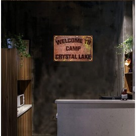 Funny Camping Signs Friday The 13th Metal Sign Welcome To Camp Crystal Lake Tin Sign Outdoor Party Vintage Coffee Bar Room Horror Decorations 12x8 Inch