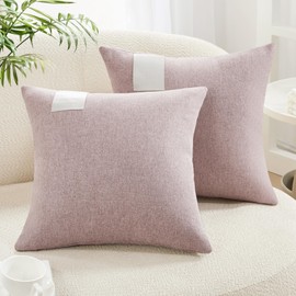 Deconovo Linen Pillow Covers 20x20 Throw Pillow Cover with Leather Label, 2 Pack Decorative Accent Cushion Case Boho Farmhouse Pillowcase for Couch Sofa Bed Living Room Home Decor, Dusty Pink