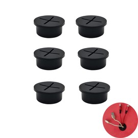 6 Pcs Cable Cord Grommet 1 Inch Flexible Wire Rubber Grommets Flexible Silicone Cable Cord Grommet Desk Grommet for TV Console and Other Furnitures Cover Cable Pass Through Management (Black)