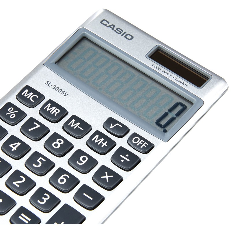 Casio SL-300SV, 8 Digit Pocket Calculator, Silver