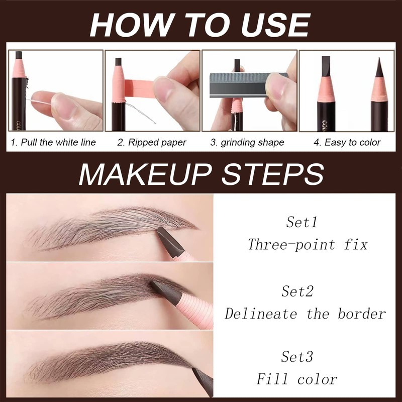 Sumeitang 12 Pcs Light Brown Eyebrow Pencil Set, Pull Cord