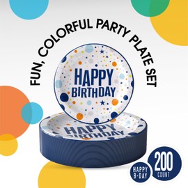 Exquisite Blue Birthday Paper Plates Disposable Heavy Duty 200 Pcs Plates Set 100-7" & 100-9" Disposable Plates For Party Heavy Duty Paper Plate 350 GSM Blue Birthday Party Supplies Plate Set