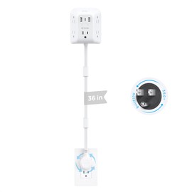 TROND 360° Rotating Plug Outlet Extender, Electrical Extendable Multi Plug Outlet 36in, 1440J Surge Protector, Featured 5 AC and 3 USB Ports, Use Behind Couches, Nightstands, Desks, White