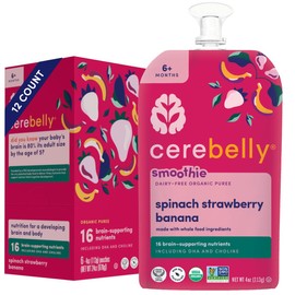 Cerebelly Baby Food Pouches – Organic Dairy Free Smoothies for Toddlers | No Added Sugar, Fiber, Non-GMO | Baby Smoothie Pouches | 4 Ounce BPA-Free Pouch | Spinach Strawberry| 12 Count